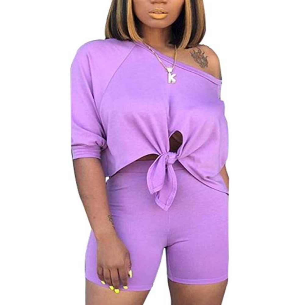 Two piece tie front shorts suit